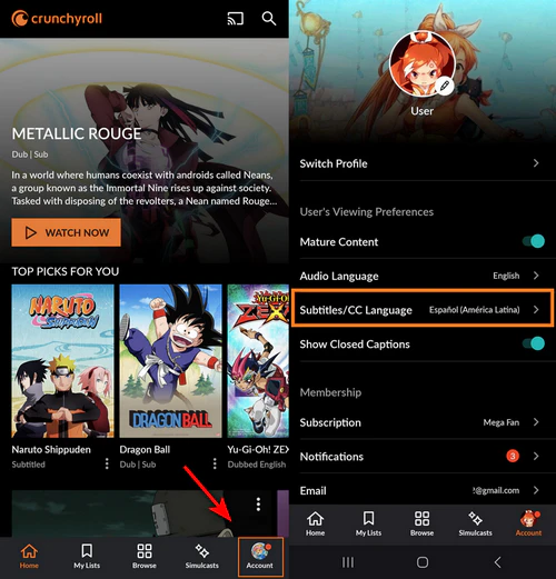 crunchyroll default language app
