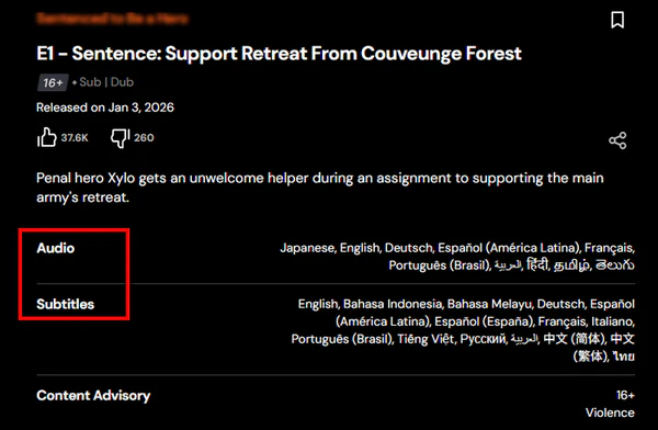 check crunchyroll language