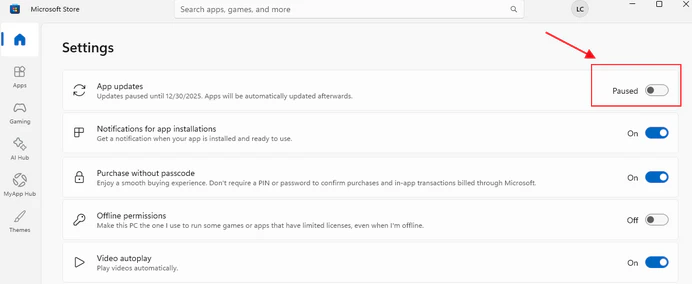 disable microsoft store auto-updates