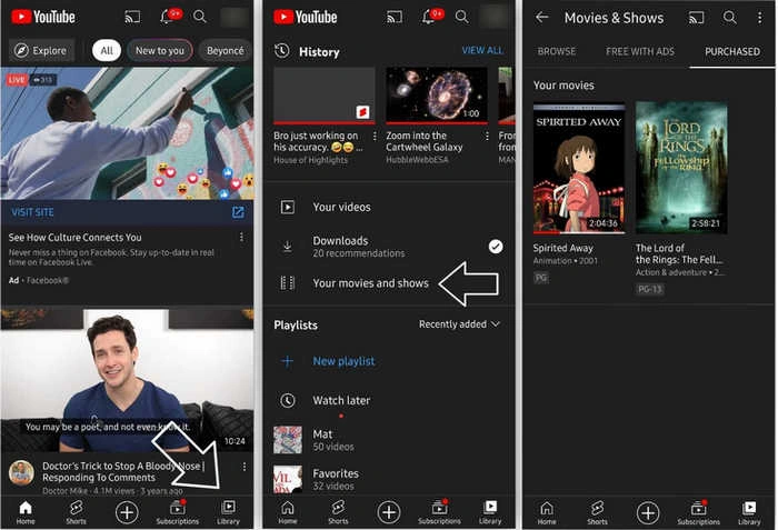 find and download youtube purchased movie