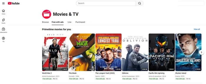youtube movie free with ads