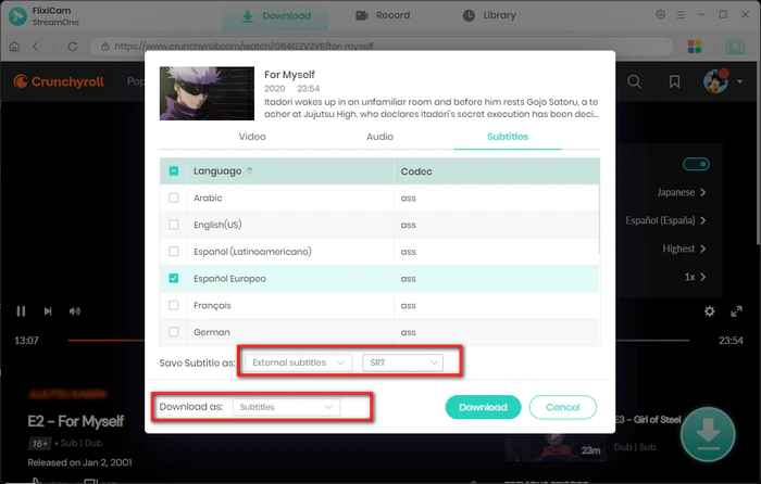 download crunchyroll subtitles as srt